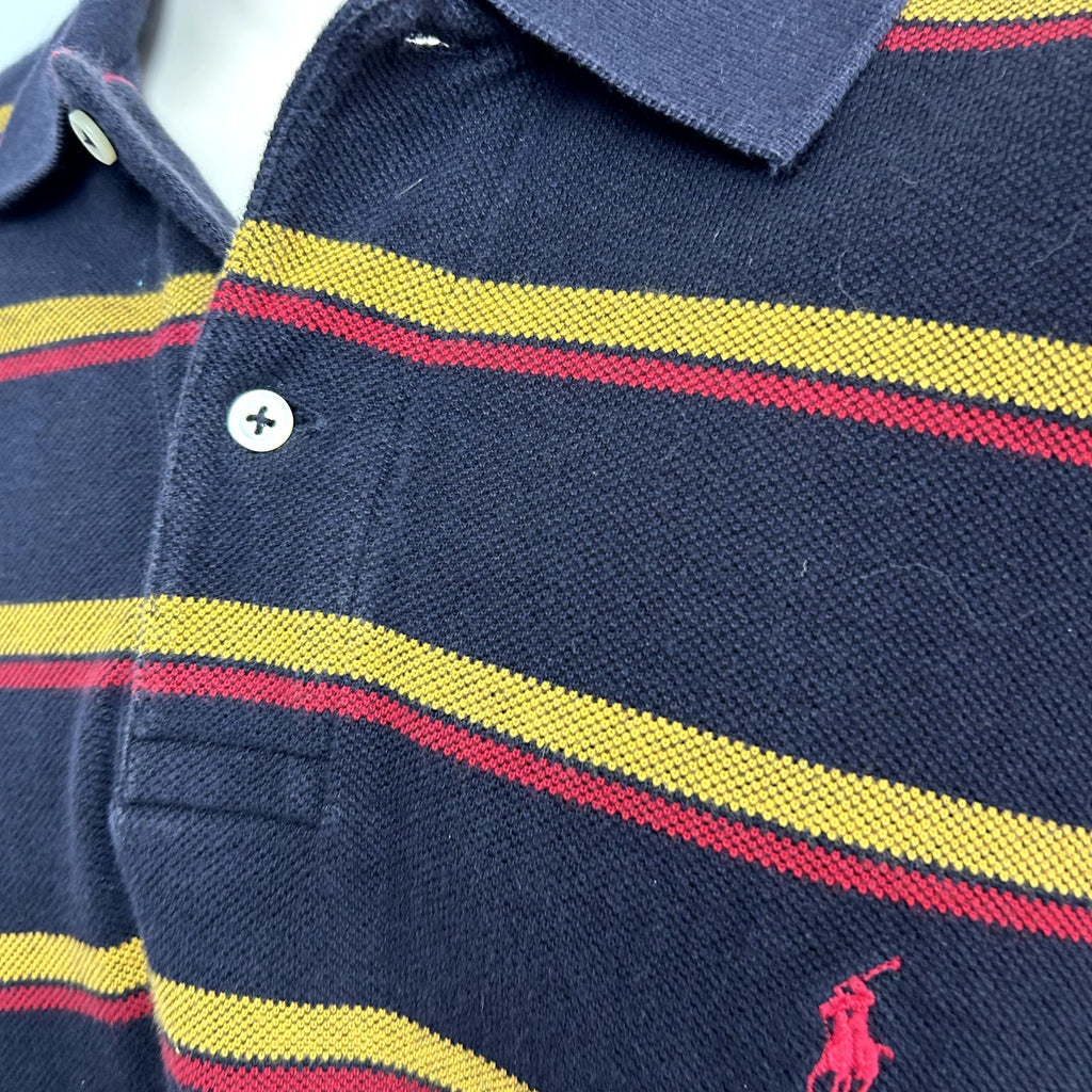 VTG 90s Polo Ralph Lauren XL Navy Blue Striped Long Sleeve Polo Shirt Preppy
