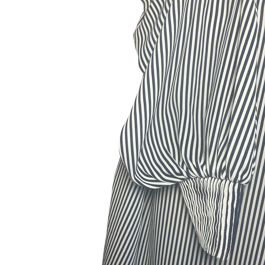 Ann Taylor Modern Striped Boat Neck Blouse Smocked Cuff Minimalist Preppy Large