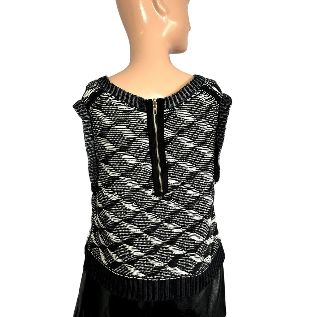 Anthropologie HWR Black White Zip Back Cotton L Sweater Vest Dark Academia Chic