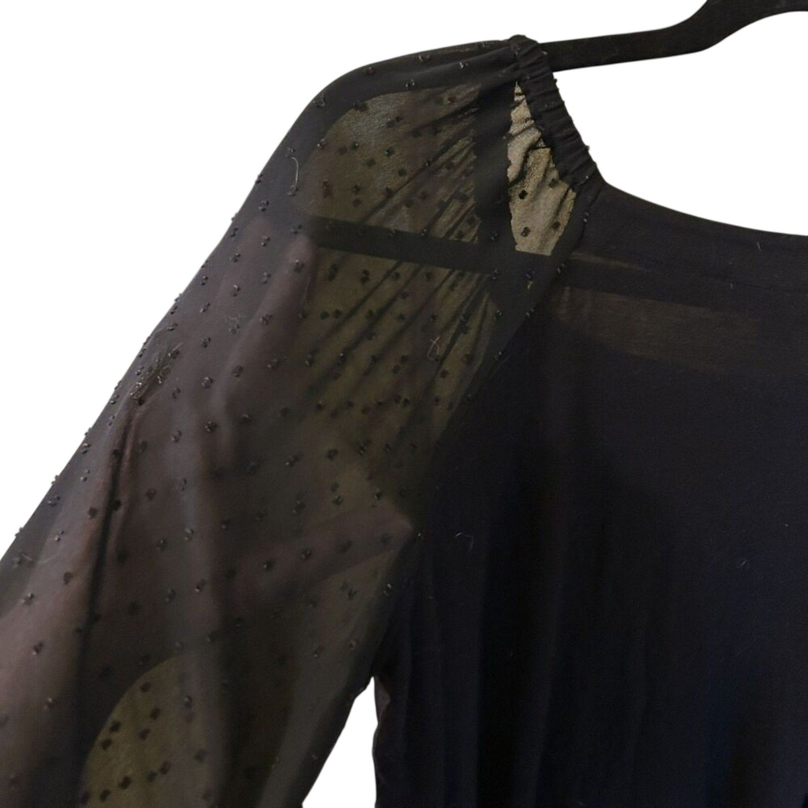 LOFT Black Sheer Swiss Dot Puff Sleeve Square Neck Top Size M Whimsygoth Blouse
