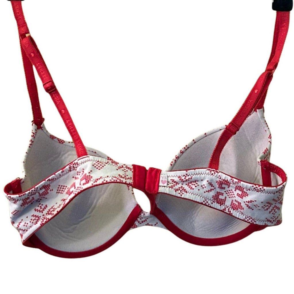 Victoria's Secret White Red Heart Print Cotton T-Shirt Bra Size 36C Casual