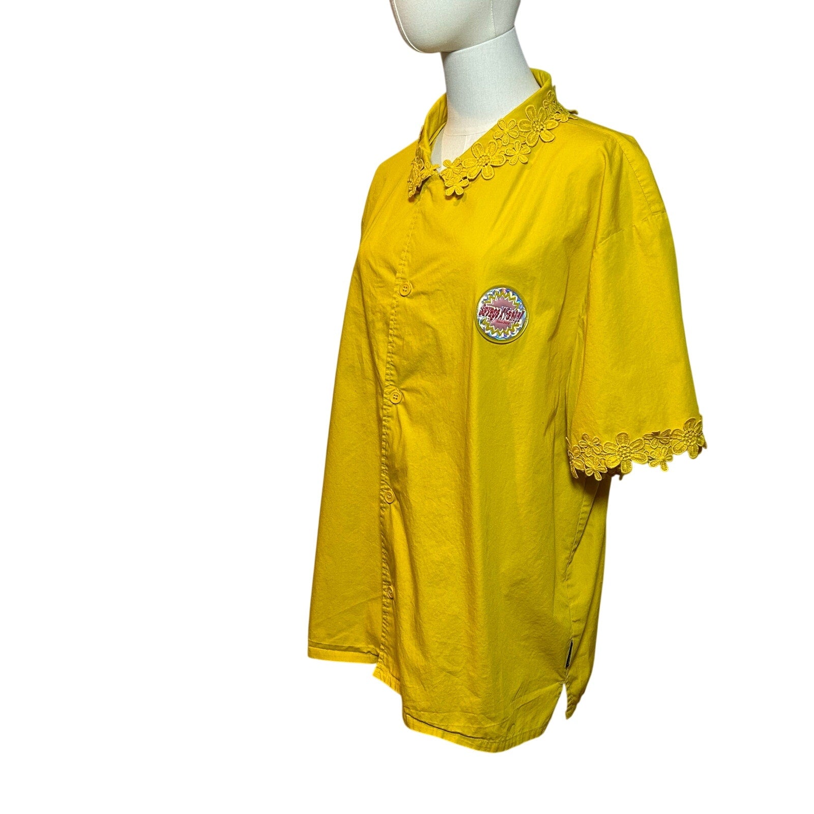 Savage X Fenty Yellow Floral Lace Trim 100% Cotton Shirt Plus Size 2X