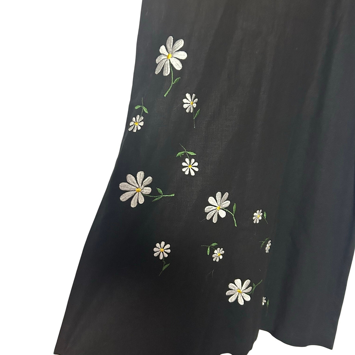 VTG Stonebridge Daisy Embroidered Shift Dress Black Sz 8 Linen Blend Whimsygoth