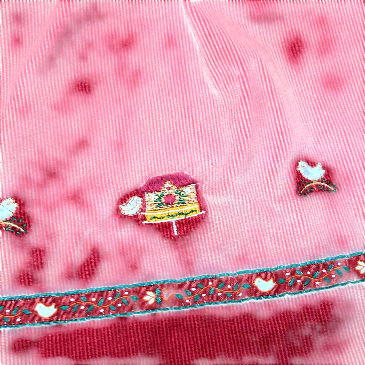 VTG 90s Jacadi Paris 3T Red Corduroy Sailor Collar Birdhouse Dress Embroidered