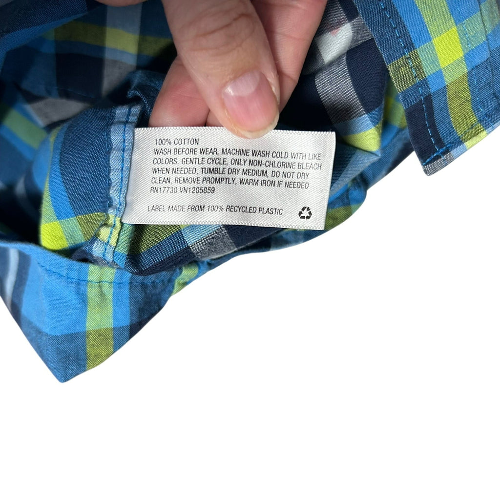Cat & Jack Boys Blue Green Plaid Shirt Size 6/7 Long Sleeve FLAW