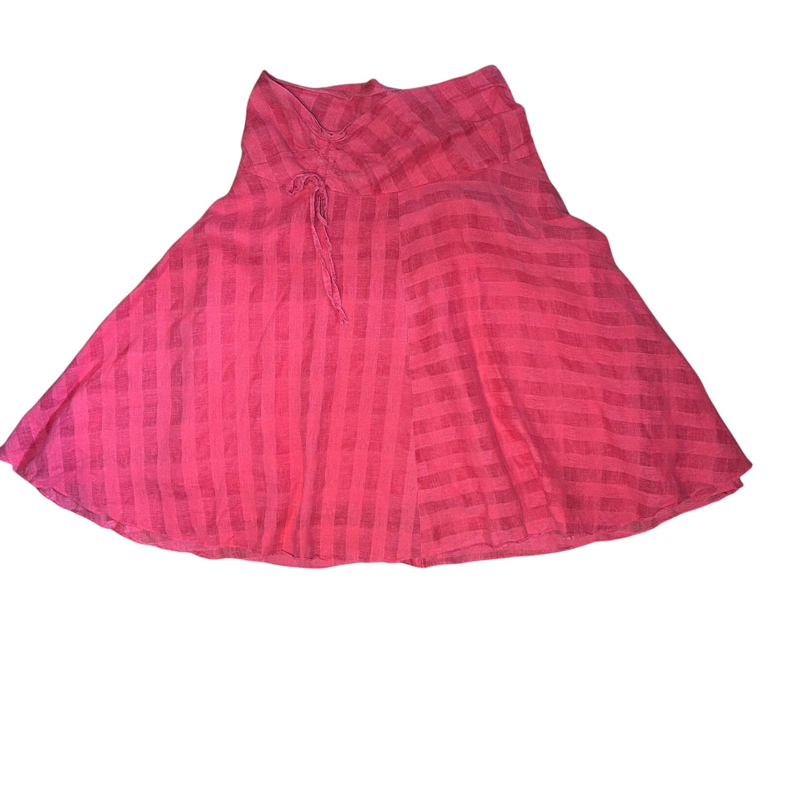 VTG Y2K Elegance Red Ruched A-Line Midi M Skirt Minimalist Casual Preppy Retro