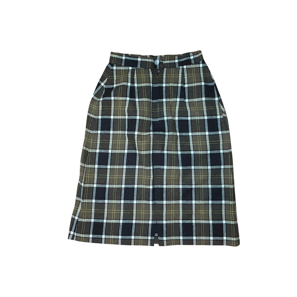 VTG 50s Graff Brown Plaid Wiggle XS Skirt Retro Preppy Dark Academia Twee Casual