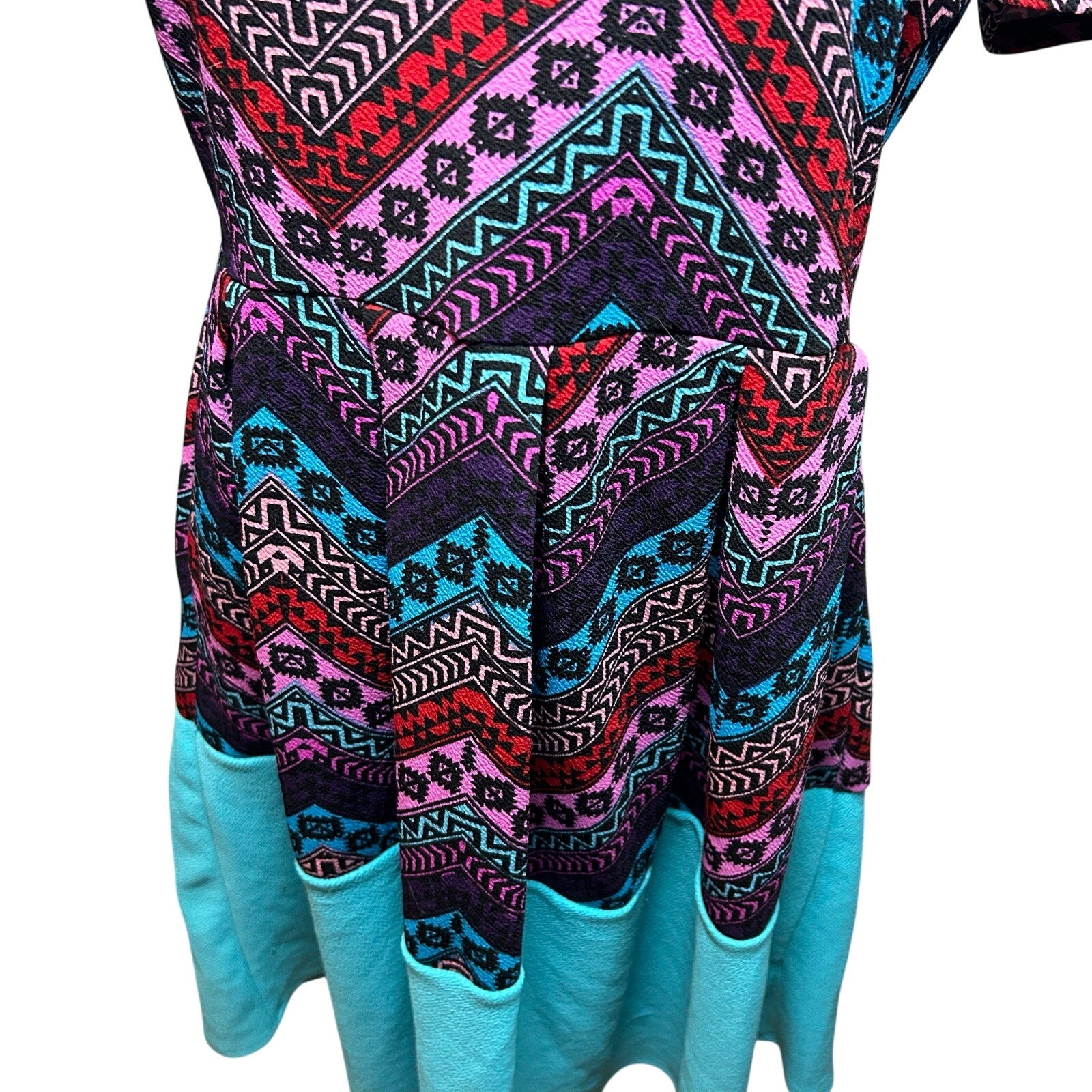 LuLaRoe Amelia Dress Large Multicolor Blue Floral Stretchy Pockets Southwestern