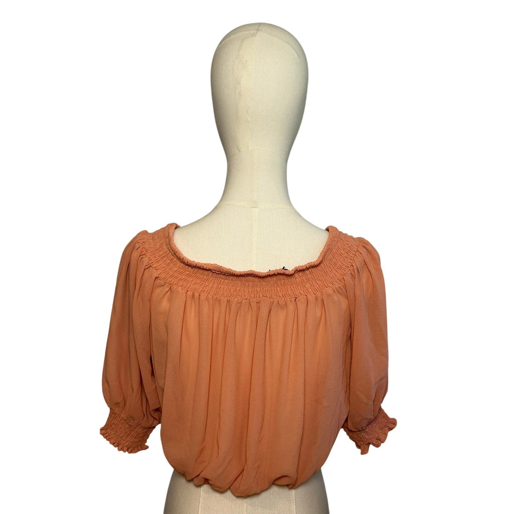 Peach Sheer Chiffon Smocked Cropped M Blouse Fairycore  Coquette Whimsigoth Boho