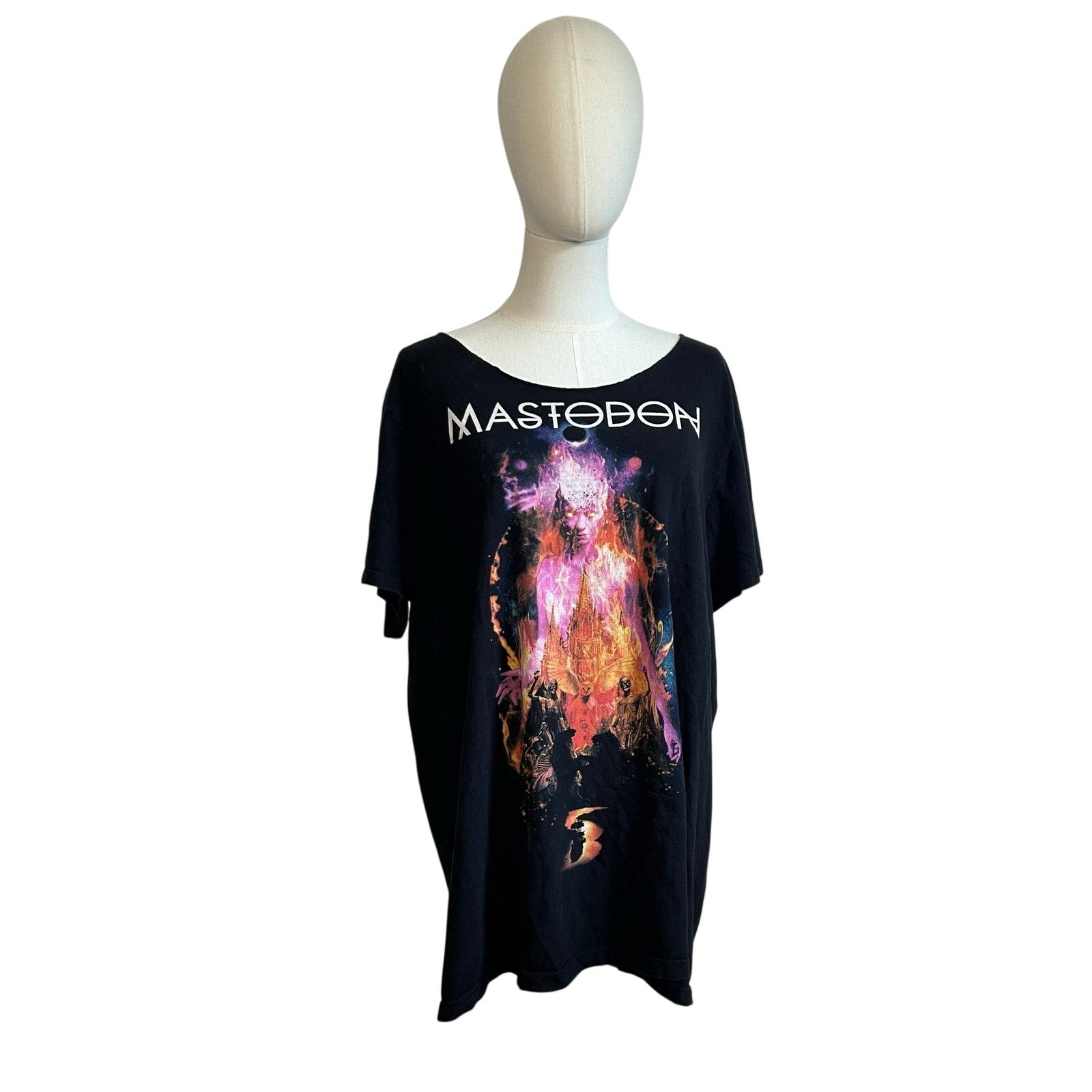 Mastodon Band T-Shirt L Black Boat Neck Custom Cut Streetwear Grunge Goth Metal
