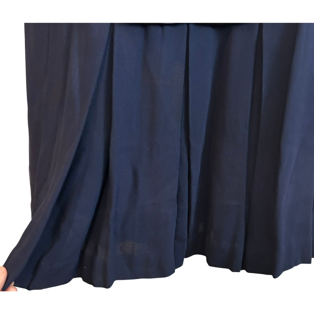 VTG 1950s Navy Blue Crepe Drop Waist Cocktail Dress Satin Bow Pleated Skirt M