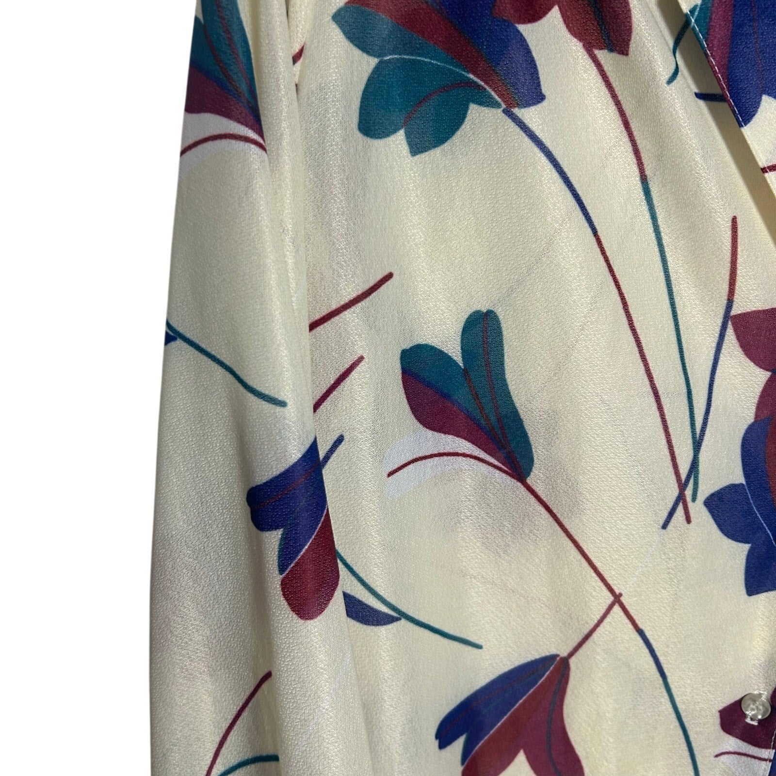 VTG Vera Neumann Ivory Floral Button Up Blouse Large Whimsygoth Boho Retro 70s
