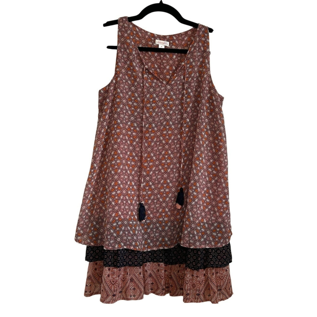 Xhilaration Pink Orange Layered Boho M Mini Dress Y2K Indie Casual Fairy Tiered
