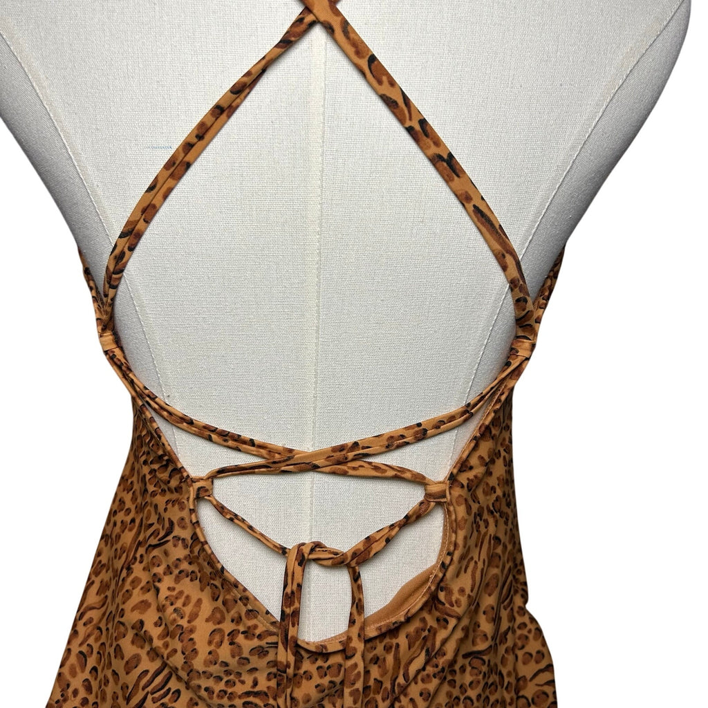 Leopard Print Strappy Back One Piece Swimsuit Coquette Y2K Whimsigoth Grunge M-L