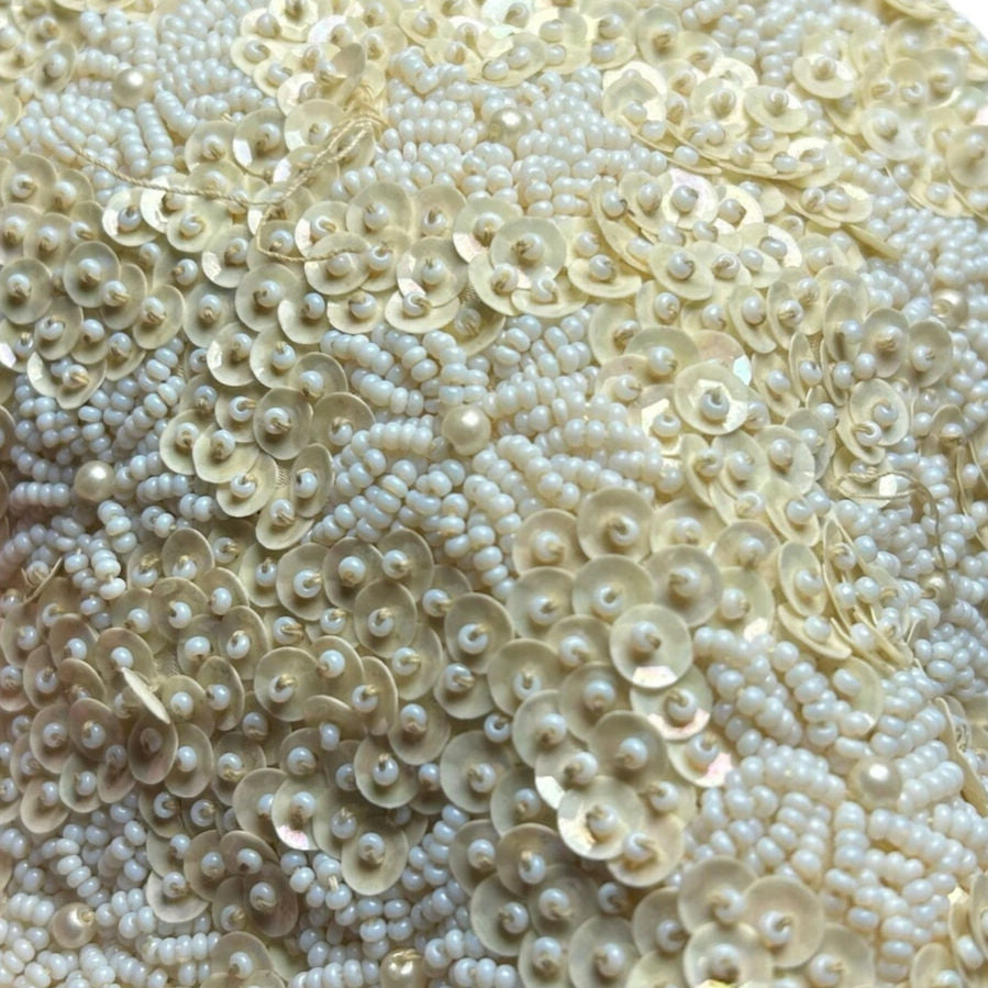 VTG 50s Cream Sequin White Floral Clutch Evening Bag Bridal Prom Retro Glam Twee