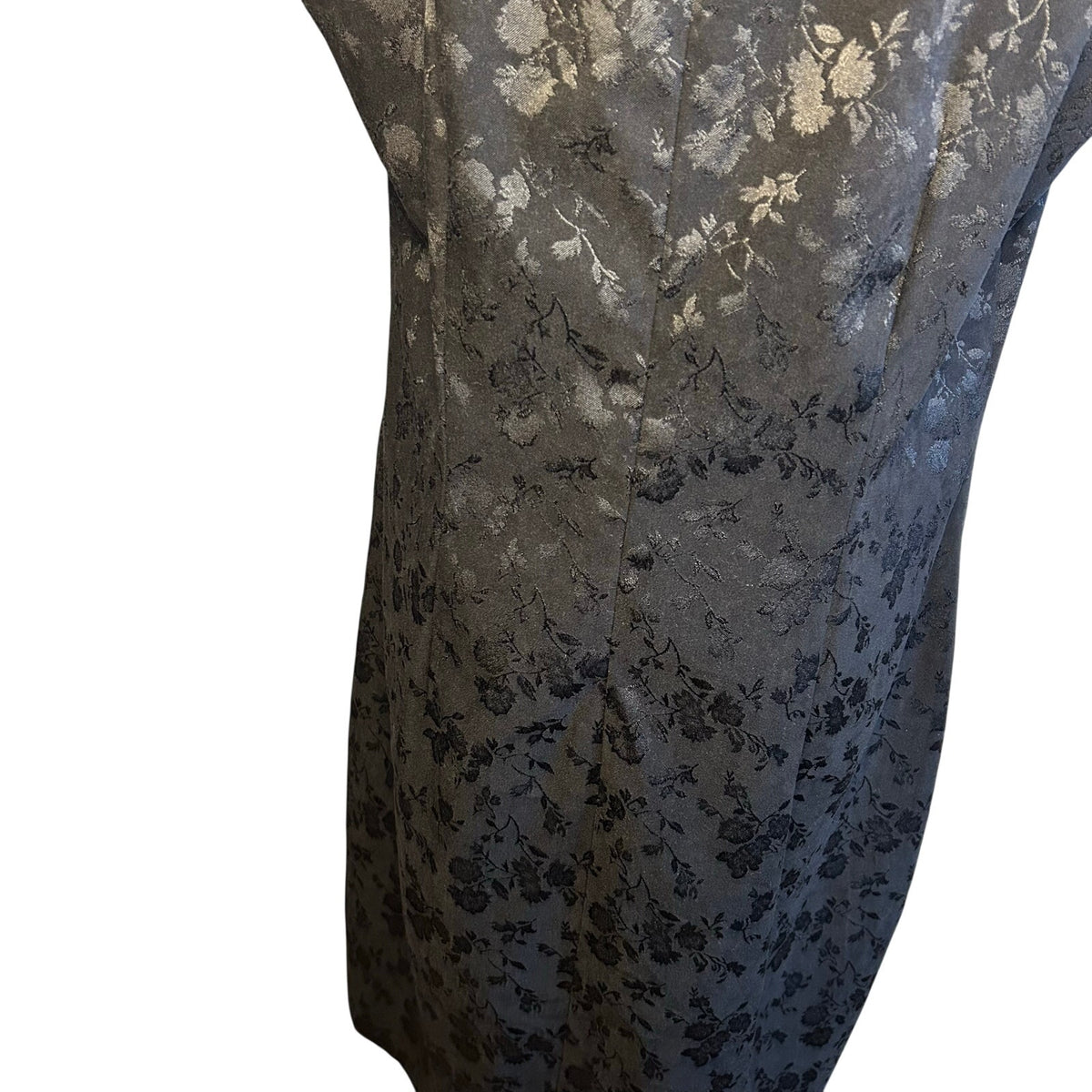 VTG 90s CDC Caren Desiree Black Floral Jacquard Dress Square Neck Midi Size 14