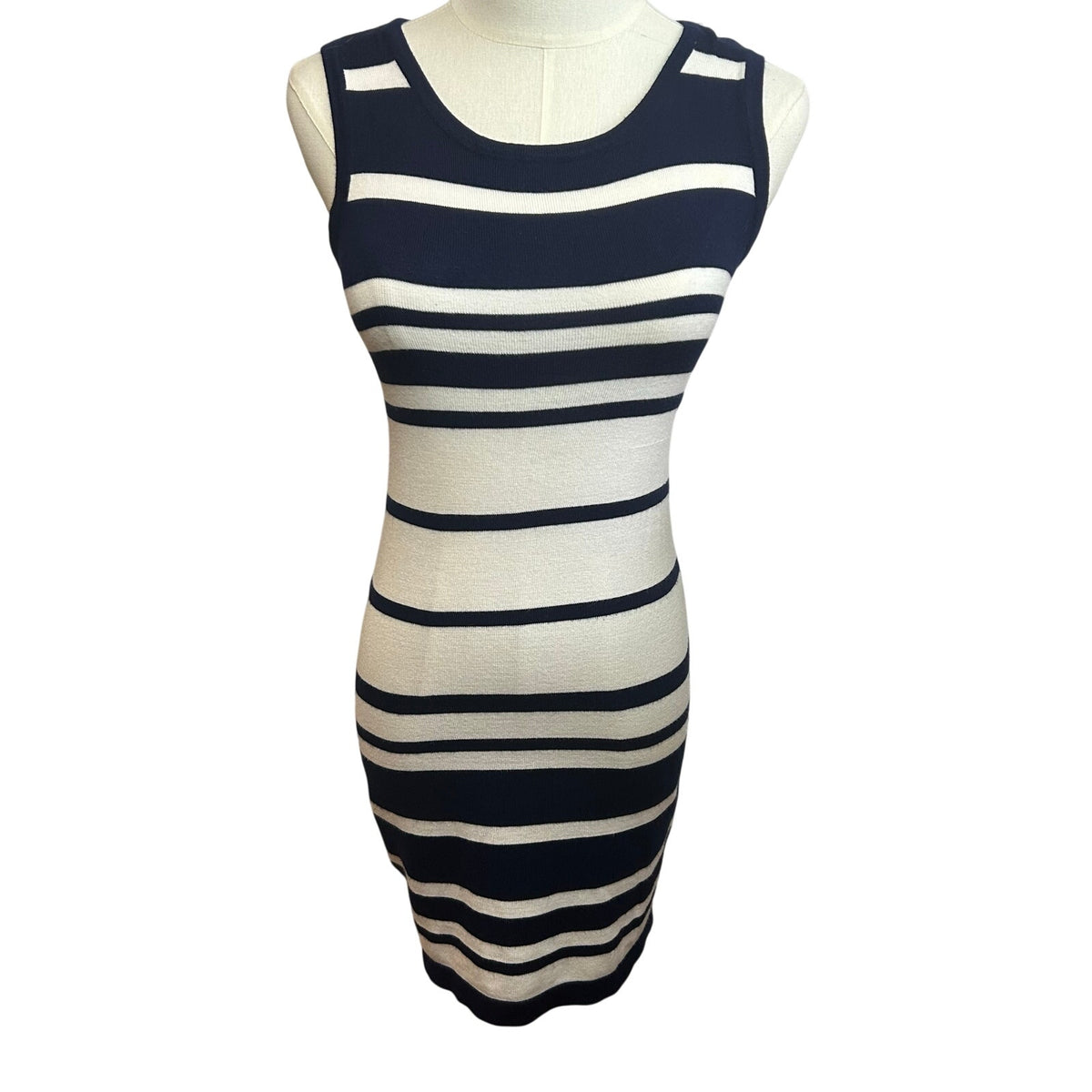 Two-O-Two Co Ltd Striped Knit Bodycon Dress Navy White Small