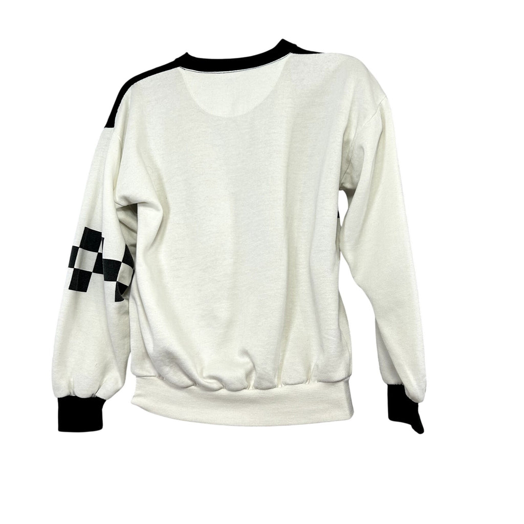 VTG 90s Gear for Sports M White Black Checkered Sweatshirt Streetwear Sportswear