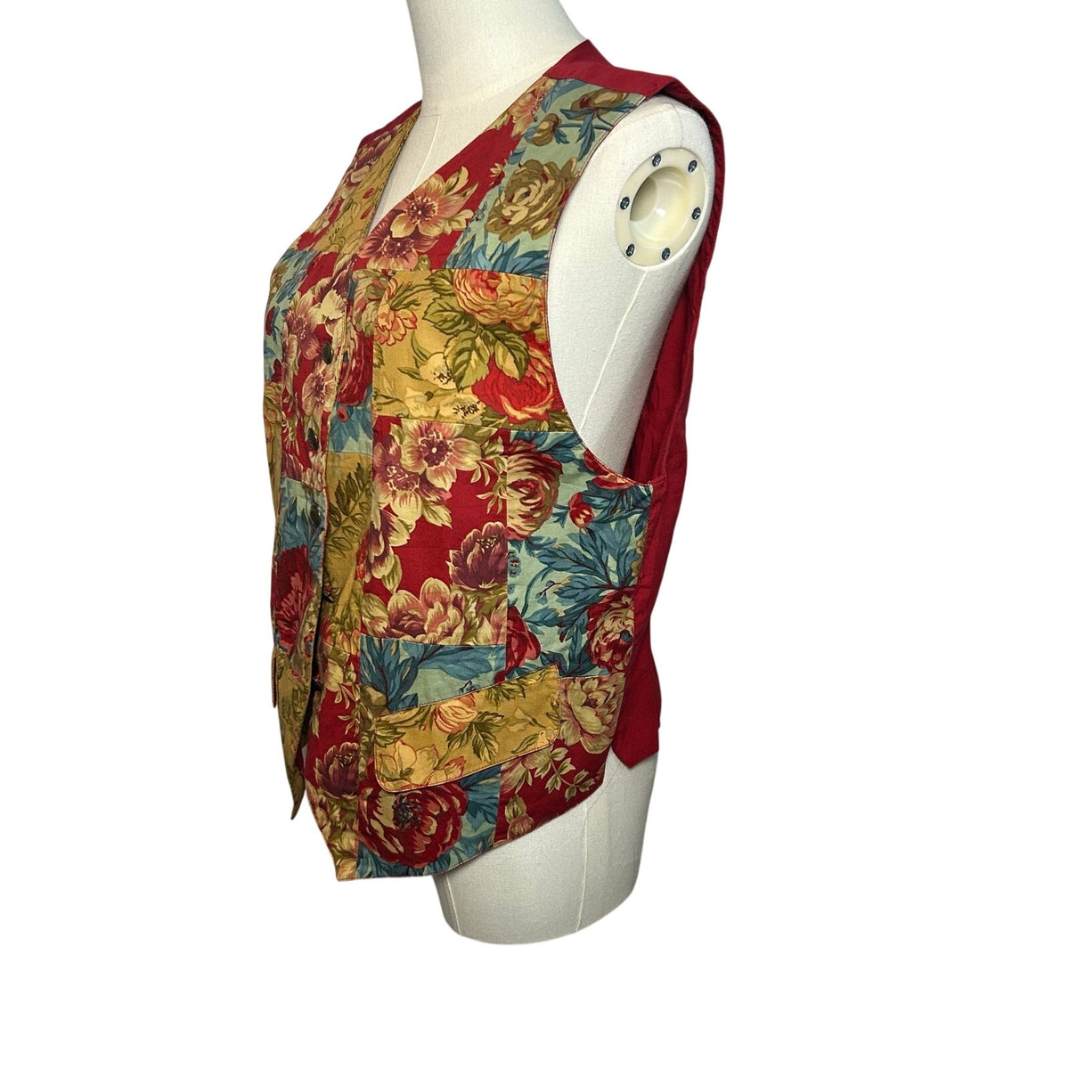VTG 90s Lizsport Patchwork Floral Cotton Vest Pockets M Dark Academia Whimsygoth
