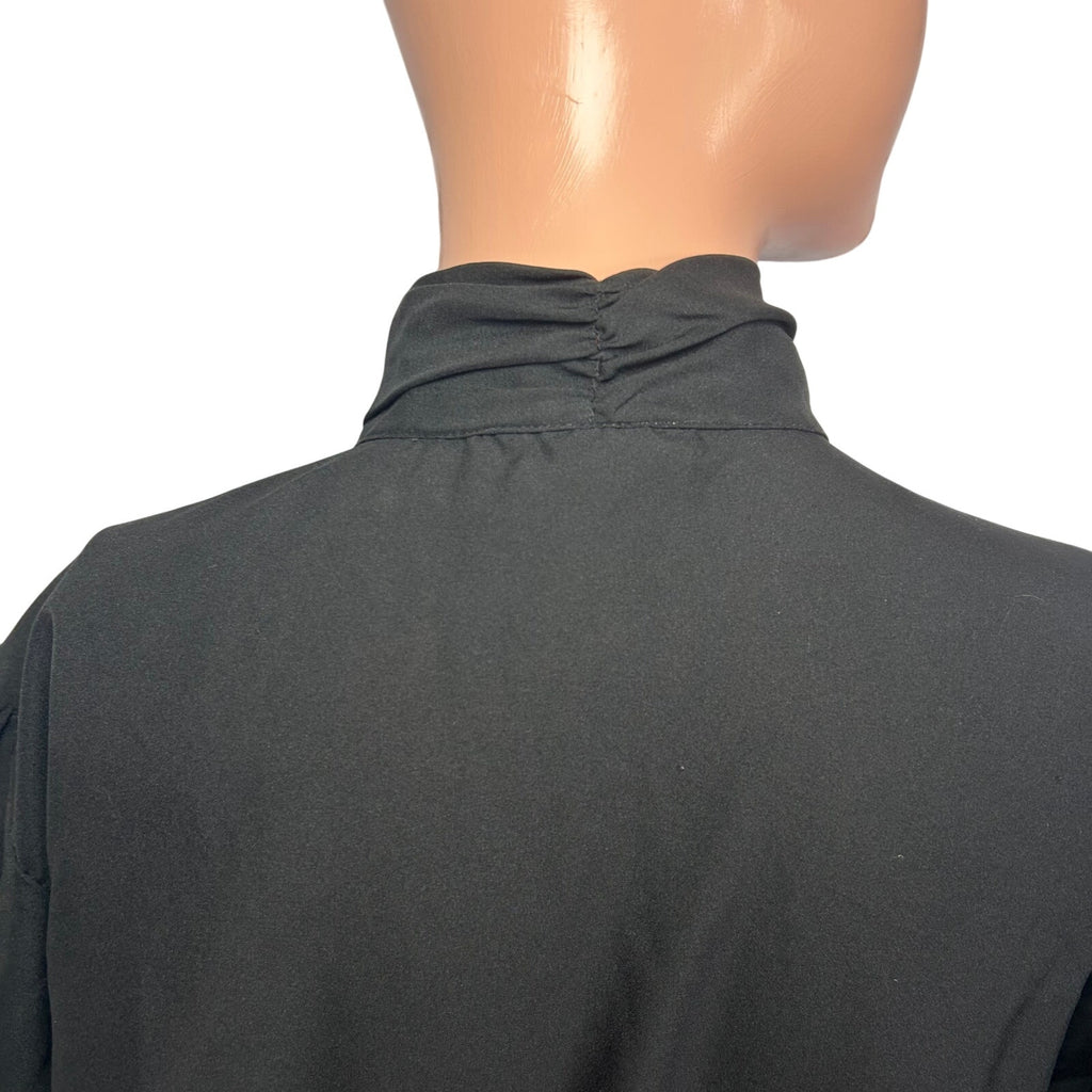 VTG 80s Laura Mae Black Mock Neck L Button Down Pleated Top Dark Academia