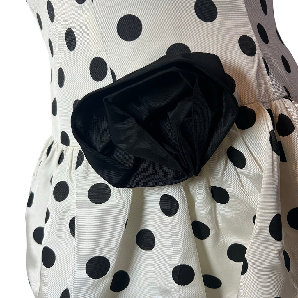 VTG 80s Stop Staring! Polka Dot B&W Medium Tiered Drop Waist Dress Rockabilly