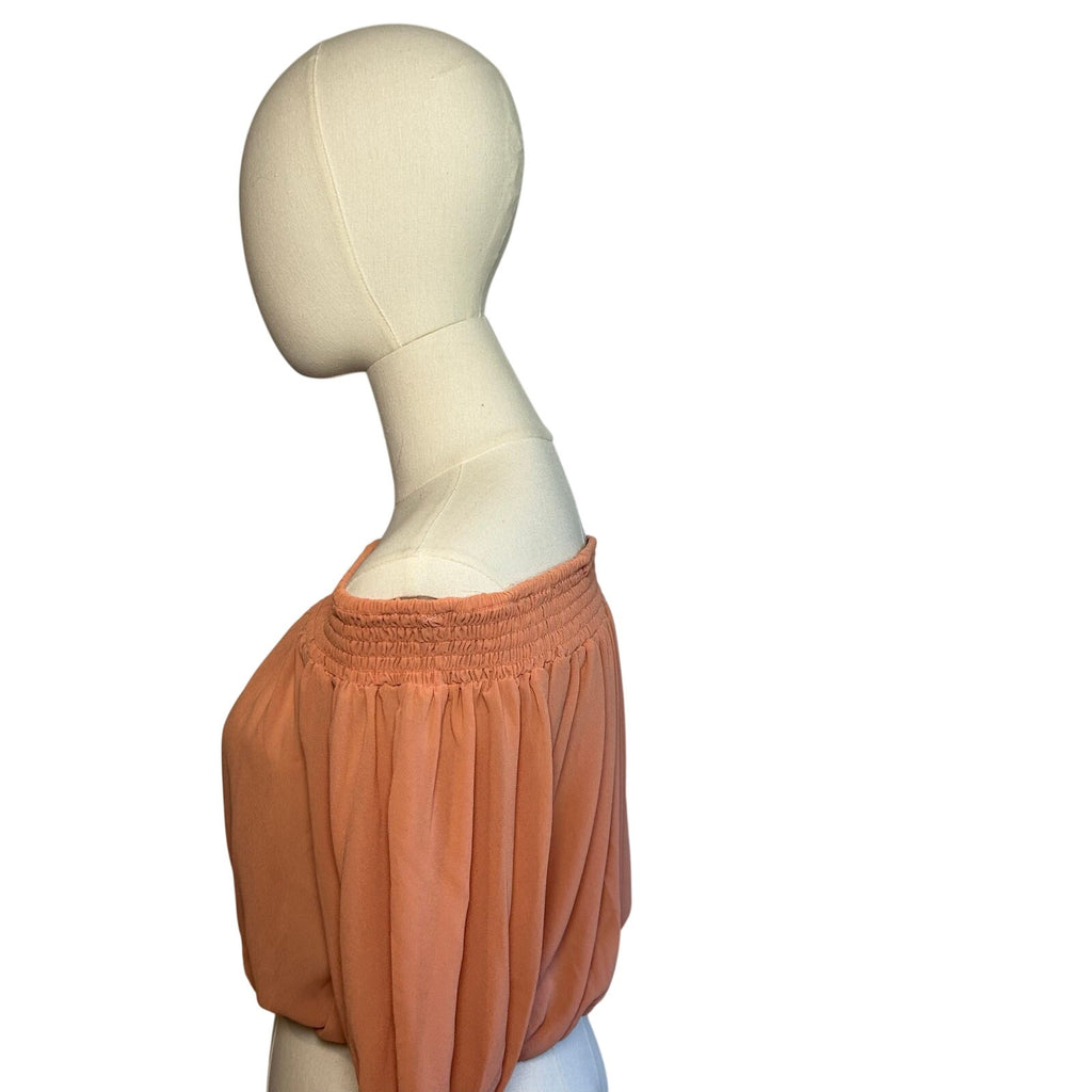 Peach Sheer Chiffon Smocked Cropped M Blouse Fairycore  Coquette Whimsigoth Boho