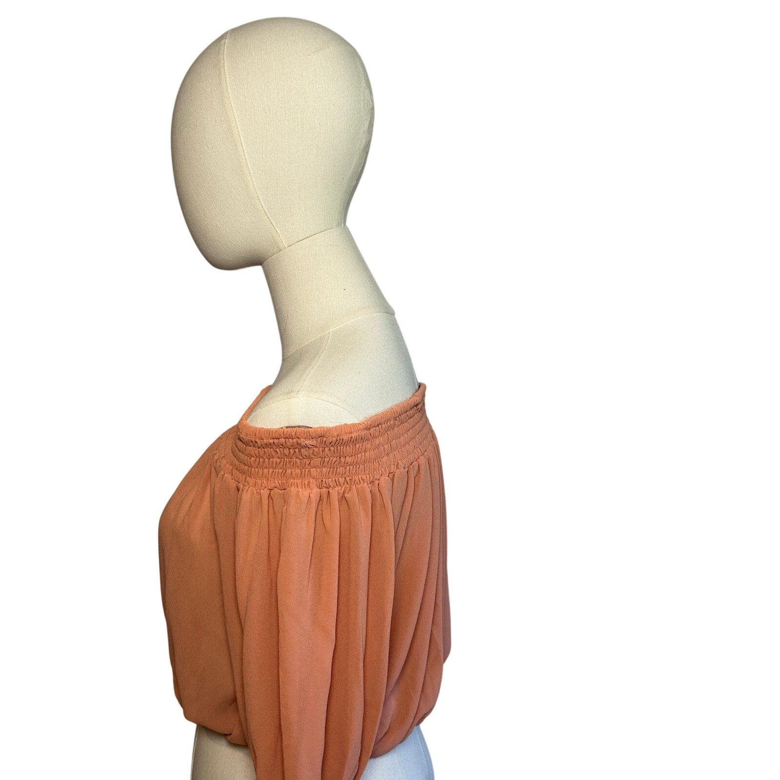 Peach Sheer Chiffon Smocked Cropped M Blouse Fairycore  Coquette Whimsigoth Boho
