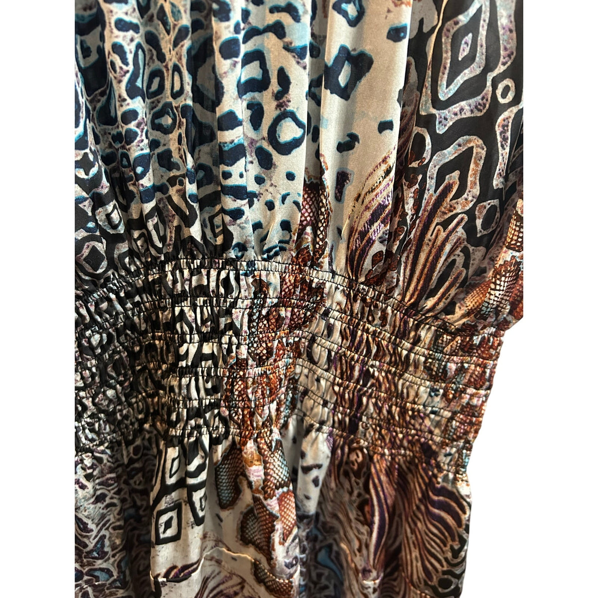 Lapis Animal Print Smocked Dress Multi M Y2K Indie Sleaze Maximalist Midi