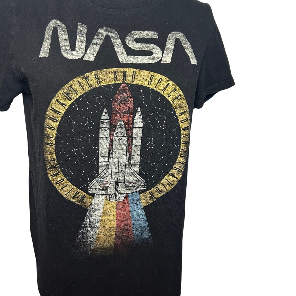 NASA Space Shuttle Graphic Black Cotton T-Shirt M Grunge Y2K Geek Science Retro