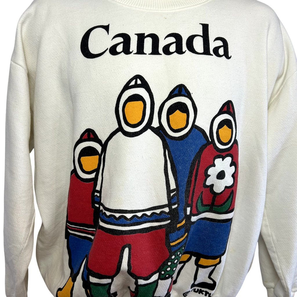 TUKTU One Size White Canadian Indigenous Art Graphic Sweatshirt Crewneck Fleece