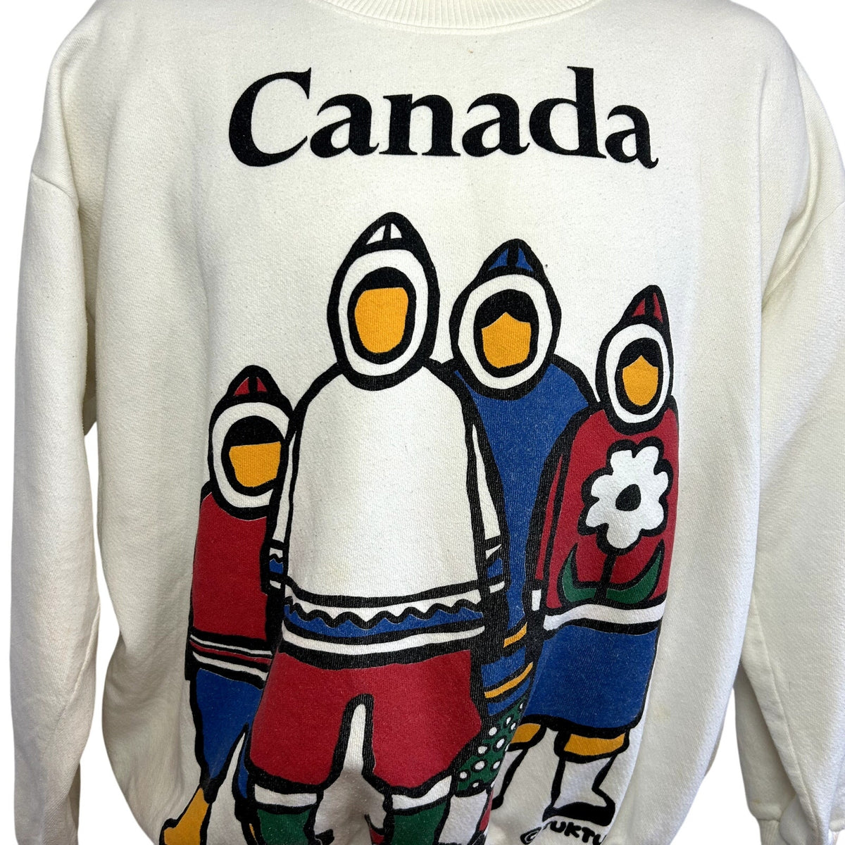 TUKTU One Size White Canadian Indigenous Art Graphic Sweatshirt Crewneck Fleece