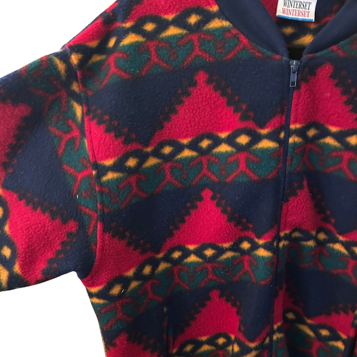 VTG Winterset Aztec Southwestern Fleece Zip Up Jacket Red Blue M Gorpcore Boho