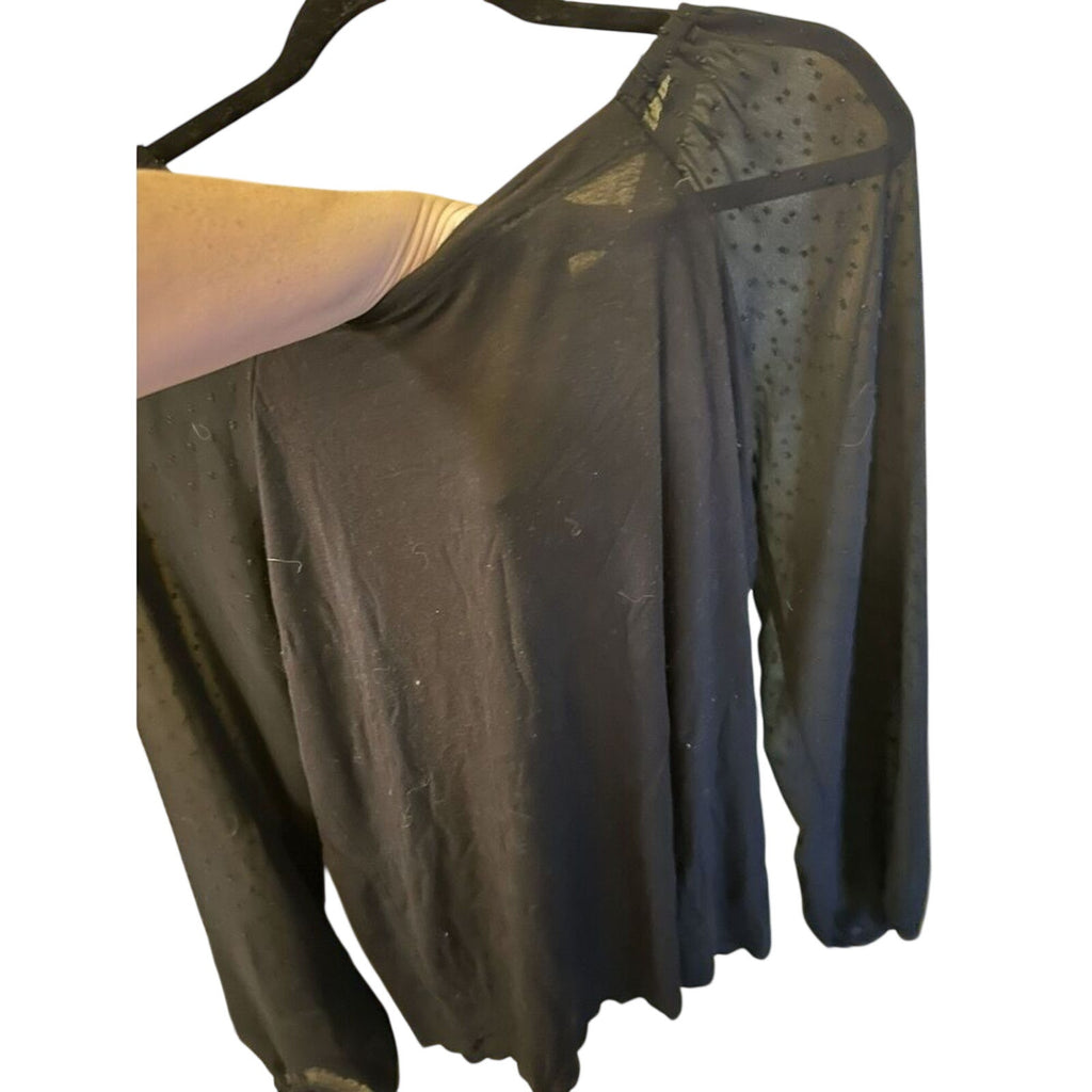 LOFT Black Sheer Swiss Dot Puff Sleeve Square Neck Top Size M Whimsygoth Blouse