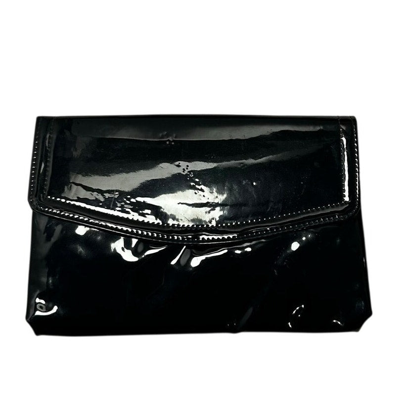 VTG 70s Patent Leather Black Gold Chain Convertible Clutch Shoulder Bag Purse
