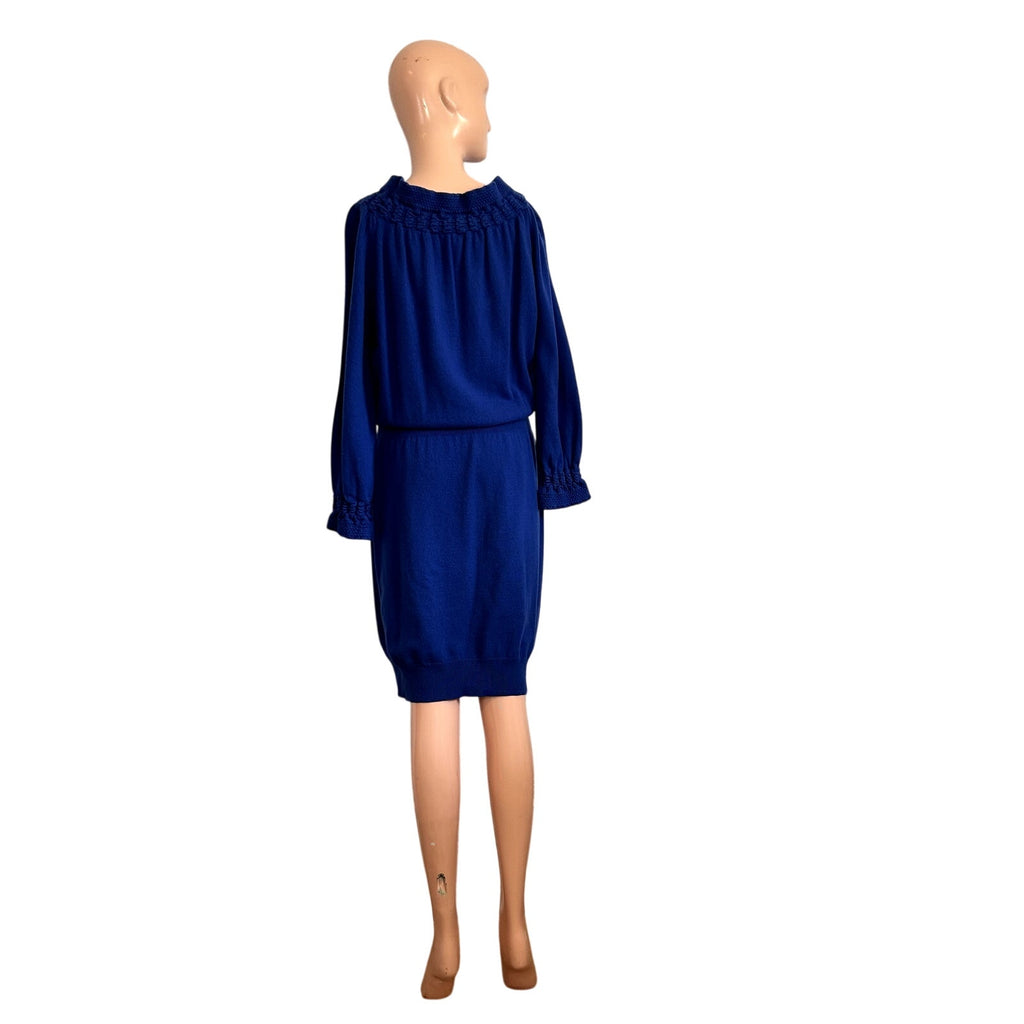 VTG 90s Escada 38 S Royal Blue 100% Cashmere Long Sleeve Knit Sweater Dress Chic