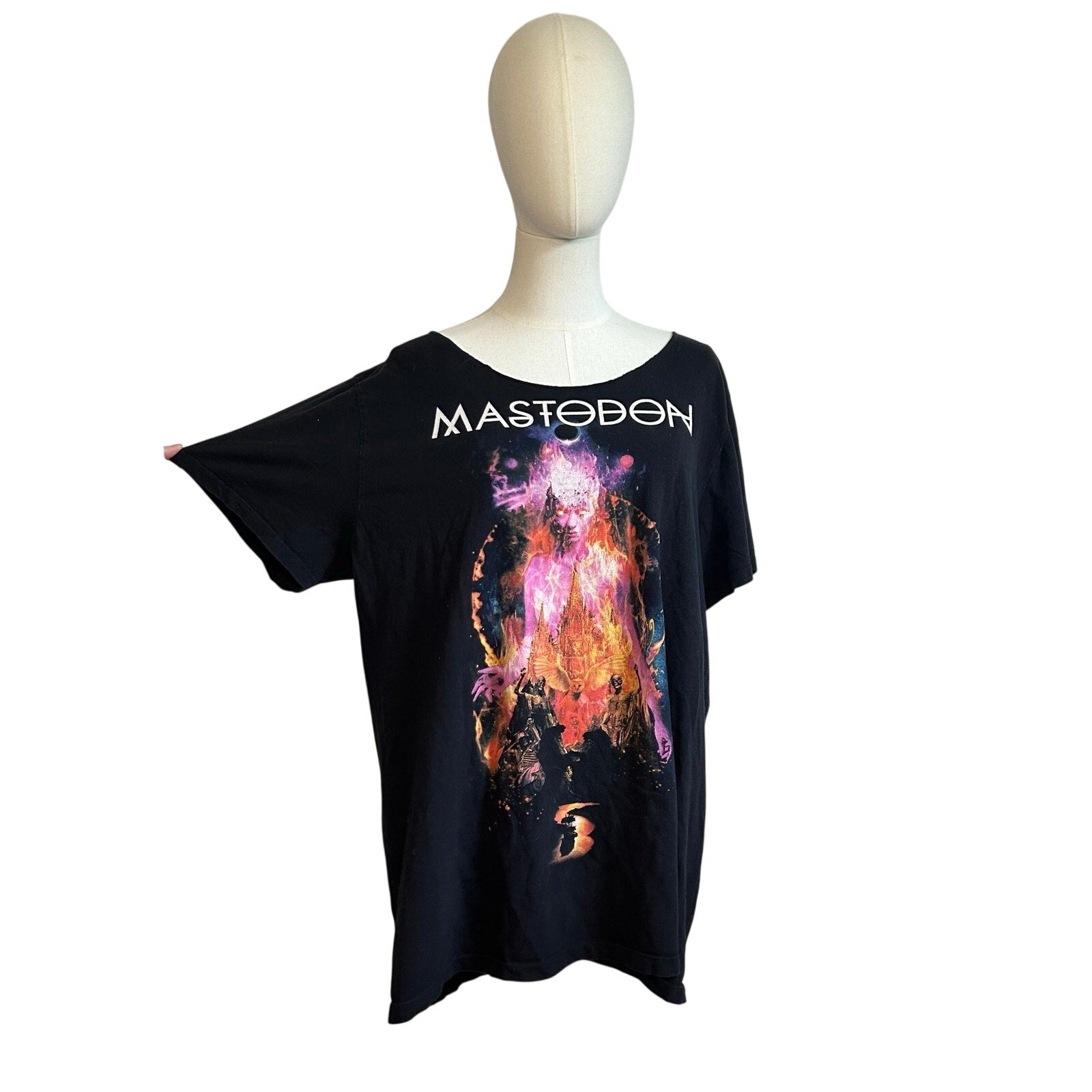 Mastodon Band T-Shirt L Black Boat Neck Custom Cut Streetwear Grunge Goth Metal