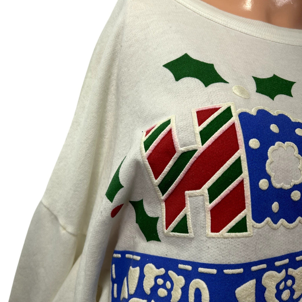 VTG 80s Varsity XL Red Ho Ho Ho Christmas Ugly Sweater Holiday Christmas Party