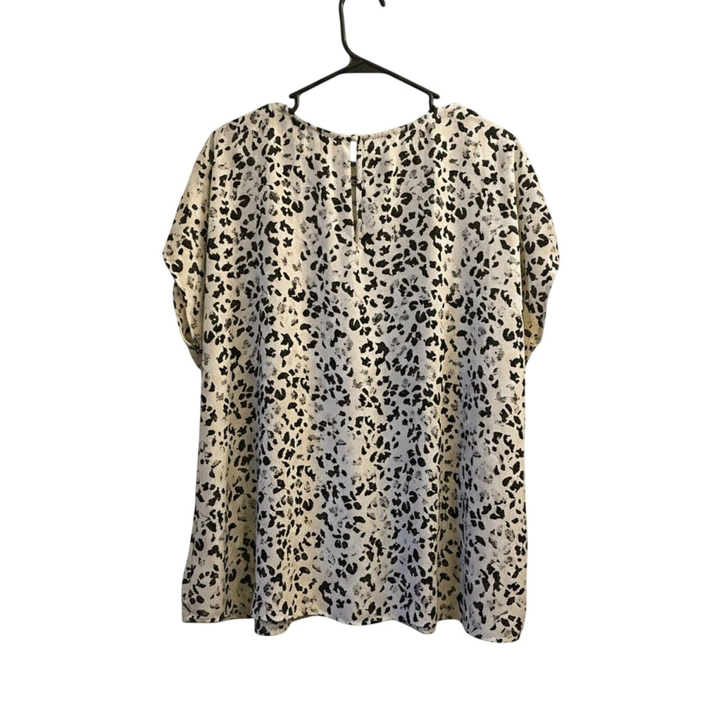 Halogen Cap Sleeve Blouse 1X Plus Size Animal Print Black White Nordstrom Top