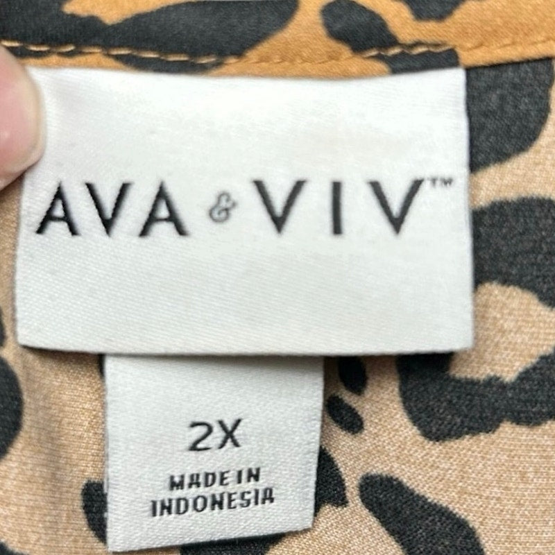 Ava & Viv Animal Print Ruffle Midi Dress Plus 2X Whimsigoth Boho Retro Cheetah