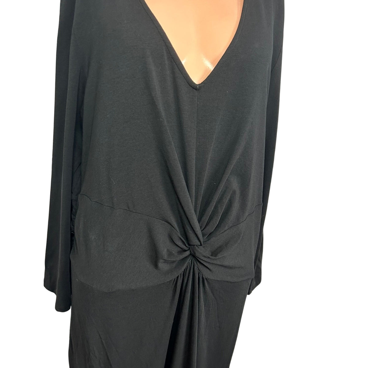 Lands End L Cotton Modal Black Twist Waist Maxi Dress Pockets Loungewear Modest