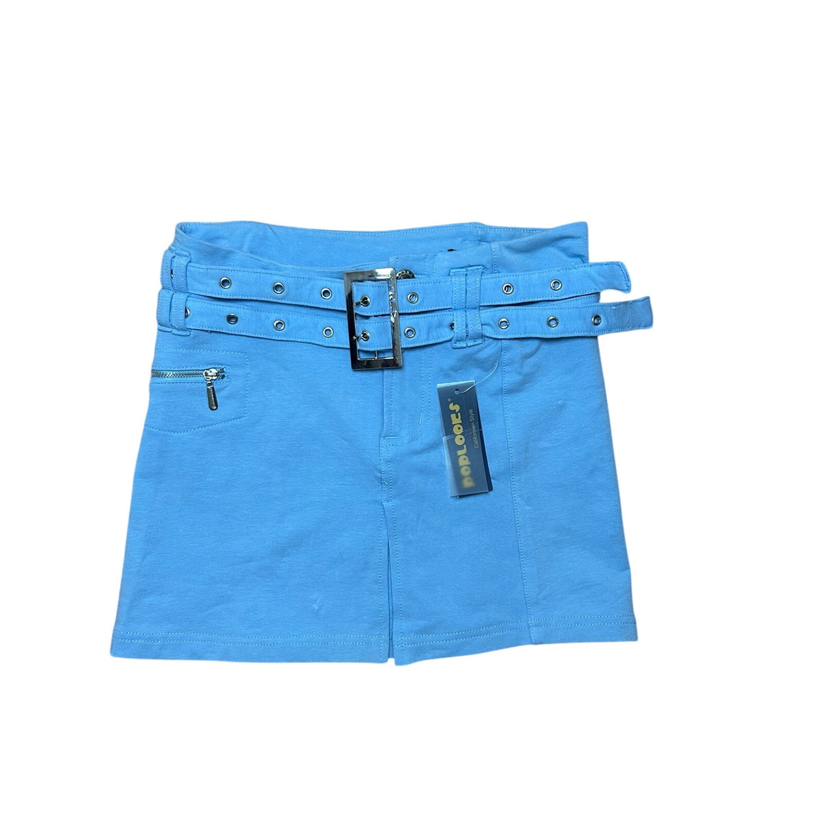 VTG Y2K Poplooks Blue Belted Knit S Mini Skirt NWT NOS Coquette Streetwear Retro