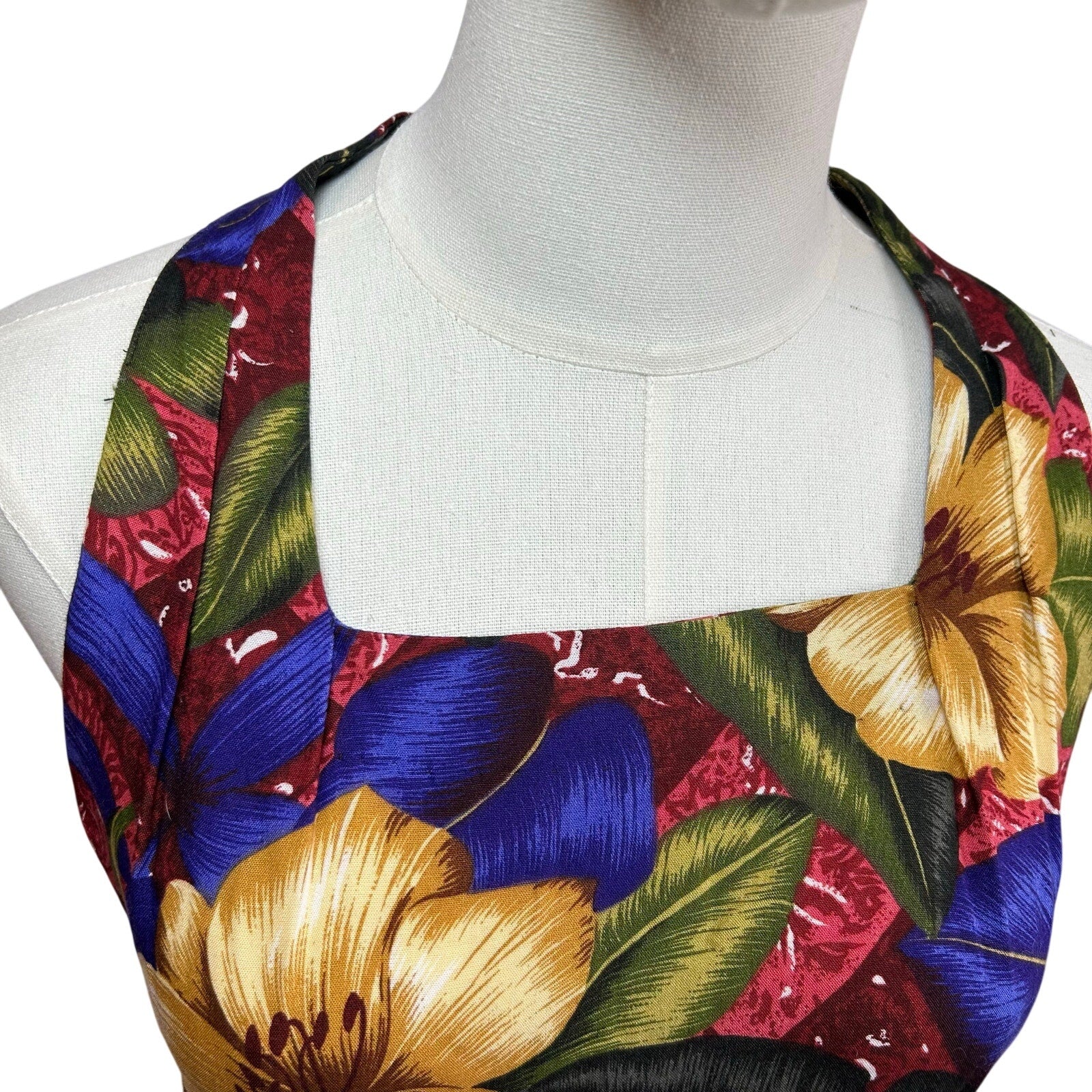 VTG 90s Positive Attitude Tropical Hibiscus Rayon Midi Dress Pockets Size 14