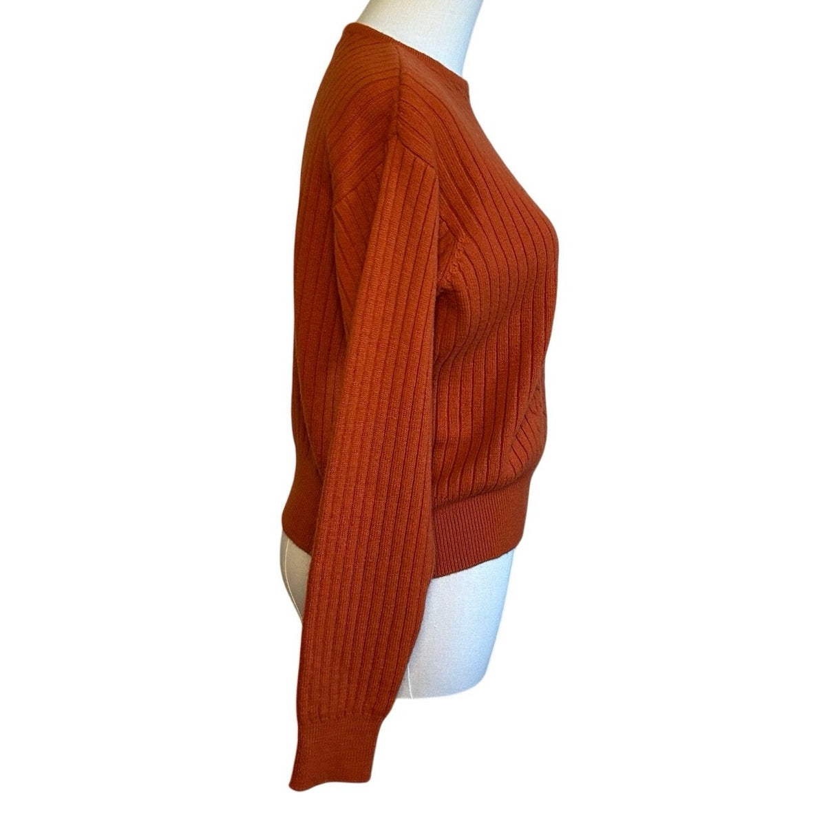VTG 70s Liz Claiborne Orange Wool Crewneck Pullover Sweater M Cable Knit Cottage