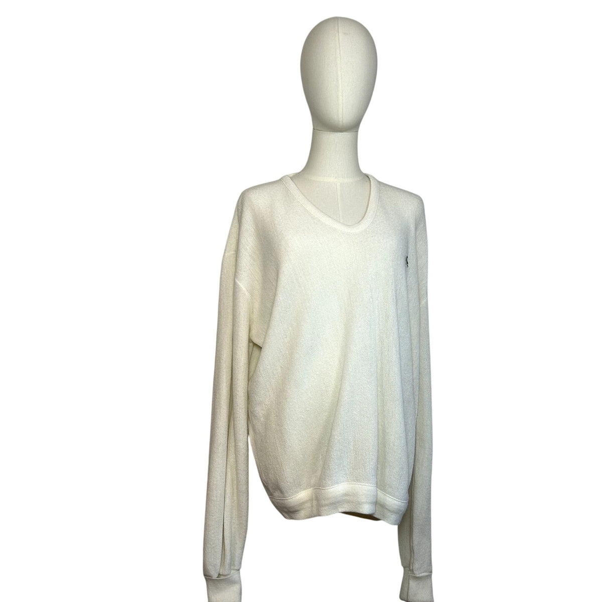 VTG 70s Izod Lacoste XL White V-Neck Pullover Sweater Preppy Retro Sportswear