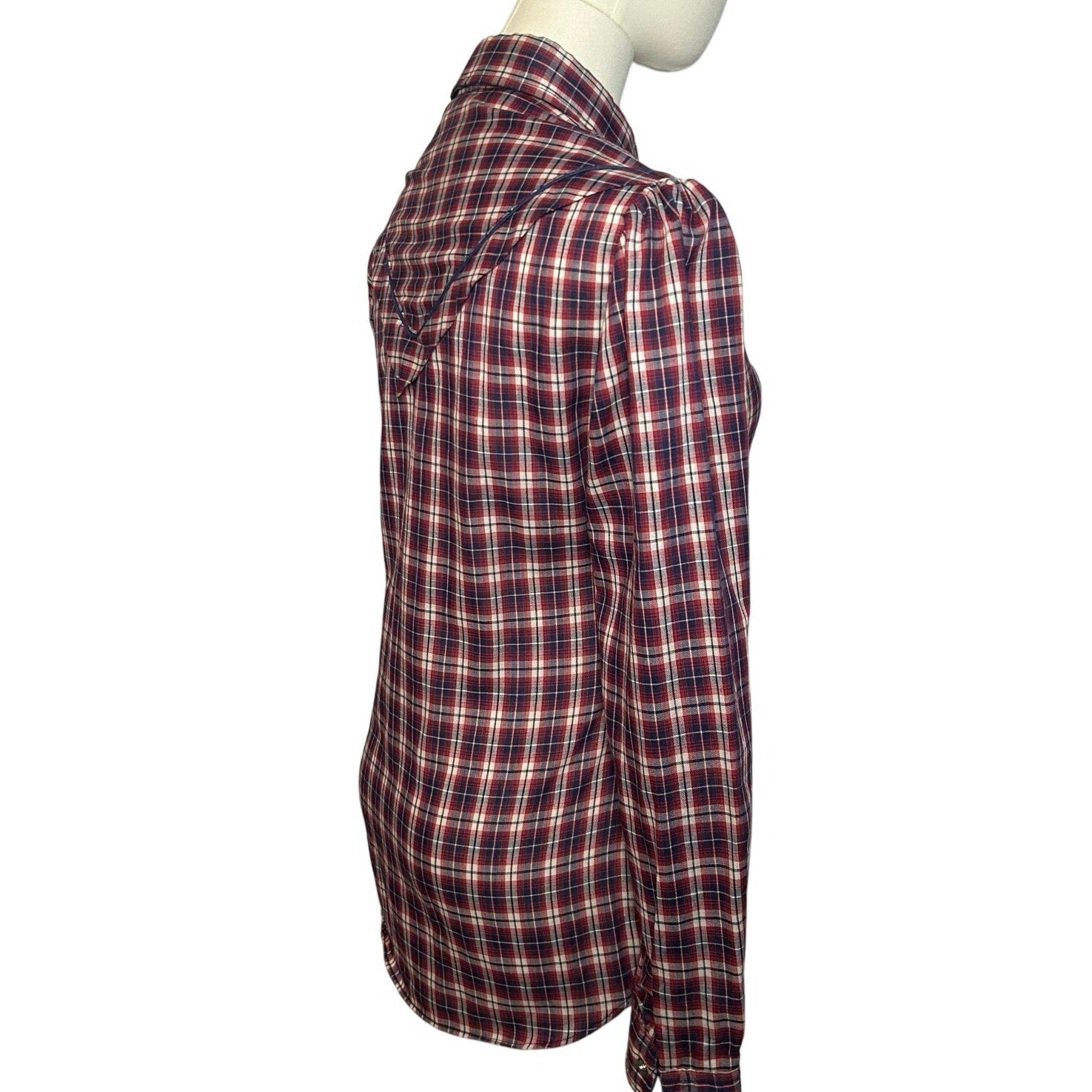 VTG 70s Kenny Rogers XS/S Western Red Plaid Snap Puff Sleeve Shirt Cottage Boho