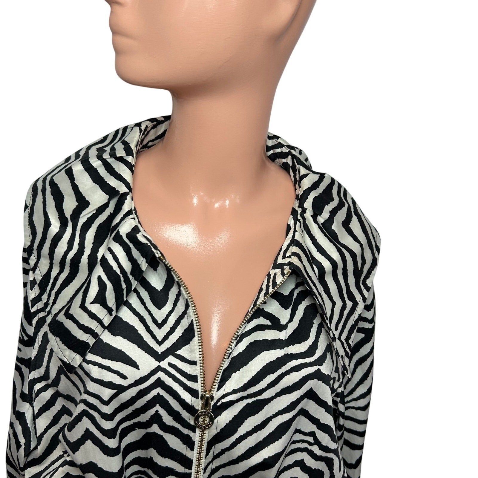 VTG Y2K Dana Buchman Zebra Print Trench Jacket  XL Maximalist Animal Pockets
