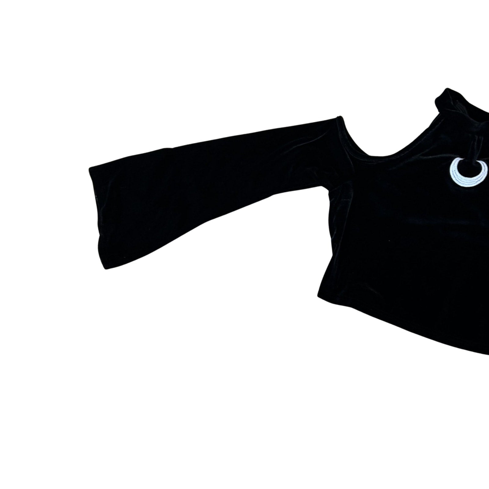 Romwe Black Velvet Crescent Moon Bell Sleeve Crop Top Goth Witchy Boho Medium