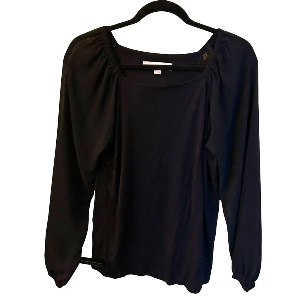 LOFT Black Sheer Swiss Dot Puff Sleeve Square Neck Top Size M Whimsygoth Blouse