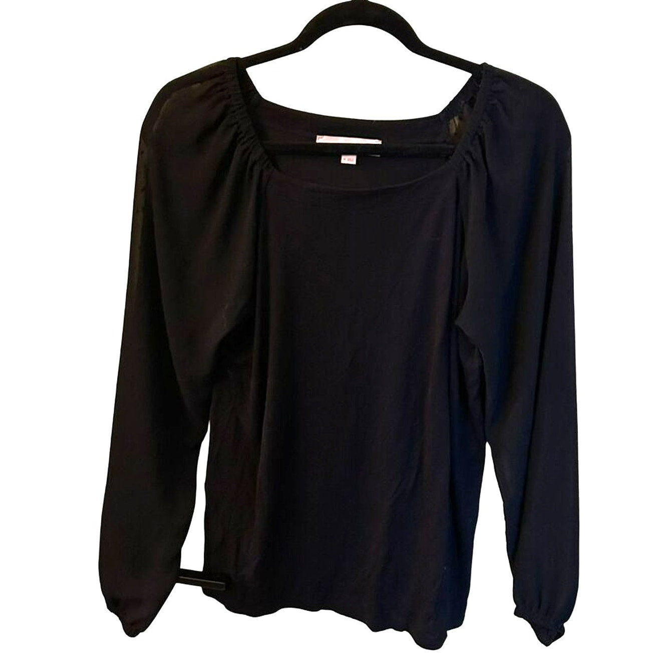 LOFT Black Sheer Swiss Dot Puff Sleeve Square Neck Top Size M Whimsygoth Blouse