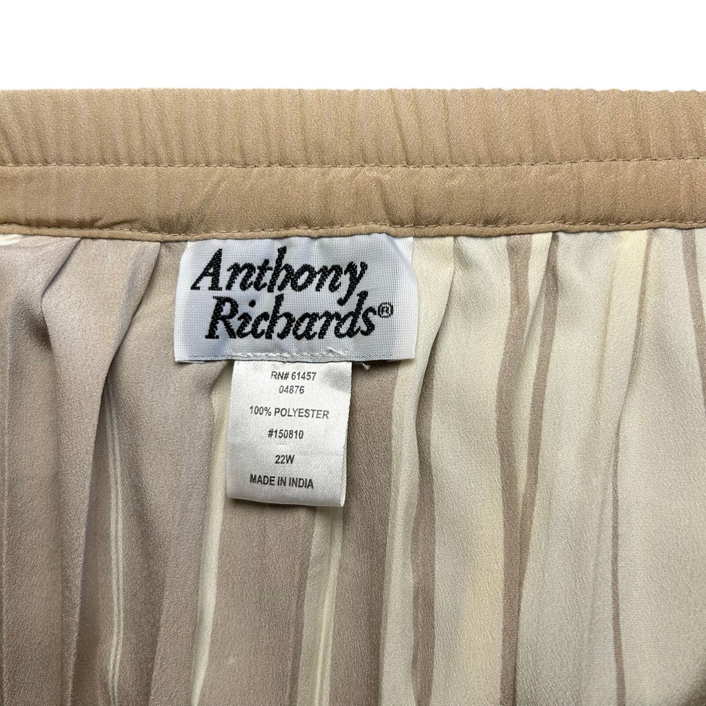 VTG 80s Anthony Rogers Tan Cream Pleated 22W 2X Plus Size Midi Skirt Retro